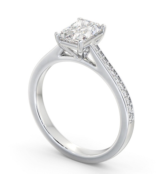 Radiant Diamond 4 Prong Engagement Ring Platinum Solitaire with Channel Set Side Stones ENRA29S_WG_THUMB1