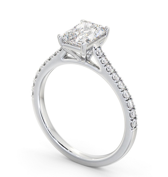 Radiant Diamond 4 Prong Engagement Ring 18K White Gold Solitaire with Channel Set Side Stones ENRA30S_WG_THUMB1 