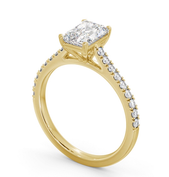 Radiant Diamond 4 Prong Engagement Ring 18K Yellow Gold Solitaire with Channel Set Side Stones ENRA30S_YG_THUMB1