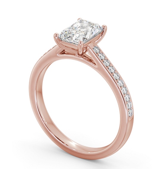 Radiant Diamond 4 Prong Engagement Ring 18K Rose Gold Solitaire with Channel Set Side Stones ENRA31S_RG_THUMB1