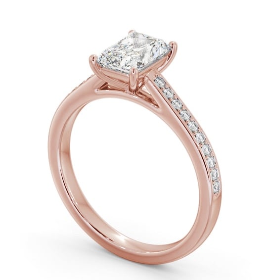 Radiant Diamond 4 Prong Engagement Ring 18K Rose Gold Solitaire with Channel Set Side Stones ENRA31S_RG_THUMB1 