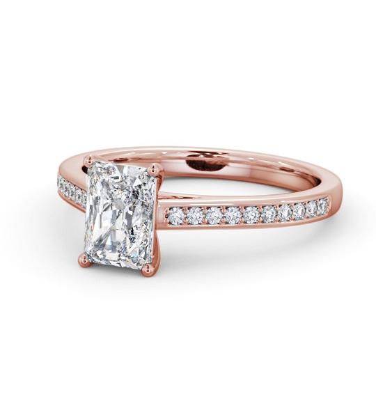 Radiant Diamond 4 Prong Engagement Ring 18K Rose Gold Solitaire with Channel Set Side Stones ENRA31S_RG_THUMB2 