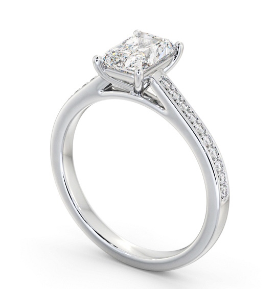 Radiant Diamond 4 Prong Engagement Ring 18K White Gold Solitaire with Channel Set Side Stones ENRA31S_WG_THUMB1 
