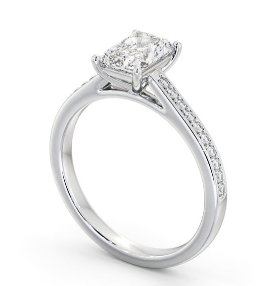 Radiant Diamond 4 Prong Engagement Ring Platinum Solitaire with Channel Set Side Stones ENRA31S_WG_THUMB1