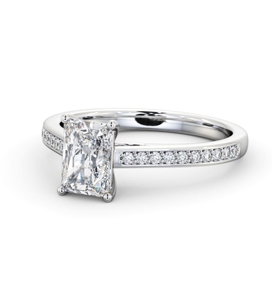 Radiant Diamond 4 Prong Engagement Ring 18K White Gold Solitaire with Channel Set Side Stones ENRA31S_WG_THUMB2 