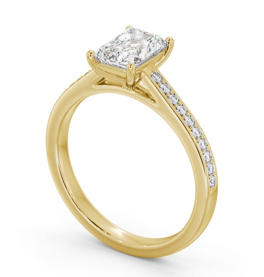 Radiant Diamond 4 Prong Engagement Ring 9K Yellow Gold Solitaire with Channel Set Side Stones ENRA31S_YG_THUMB1