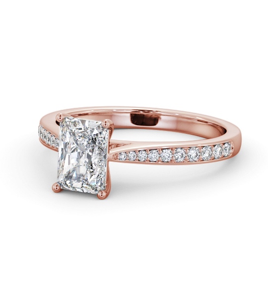 Radiant Diamond Tapered Band Engagement Ring 9K Rose Gold Solitaire with Channel Set Side Stones ENRA33S_RG_THUMB2 