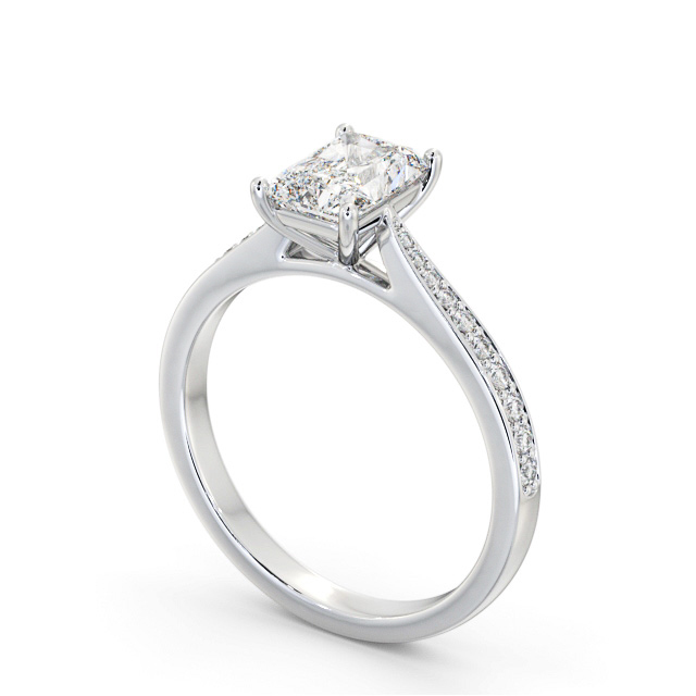 Radiant Diamond Engagement Ring 18K White Gold Solitaire With Side Stones - Aydin ENRA33S_WG_SIDE