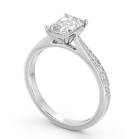 Radiant Diamond Tapered Band Engagement Ring 18K White Gold Solitaire with Channel Set Side Stones ENRA33S_WG_THUMB1 