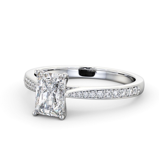 Radiant Diamond Tapered Band Engagement Ring 18K White Gold Solitaire with Channel Set Side Stones ENRA33S_WG_THUMB2 
