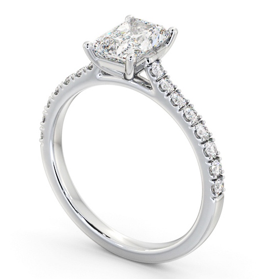 Radiant Diamond 4 Prong Engagement Ring 18K White Gold Solitaire with Channel Set Side Stones ENRA34S_WG_THUMB1 