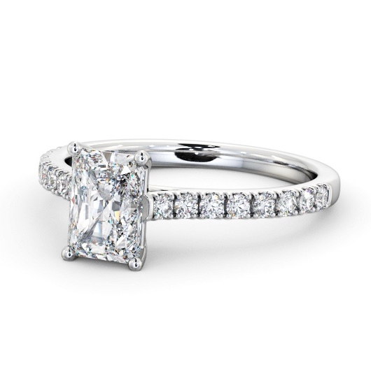 Radiant Diamond 4 Prong Engagement Ring 18K White Gold Solitaire with Channel Set Side Stones ENRA34S_WG_THUMB2 