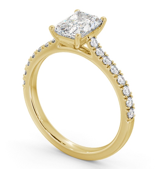 Radiant Diamond 4 Prong Engagement Ring 18K Yellow Gold Solitaire with Channel Set Side Stones ENRA34S_YG_THUMB1 