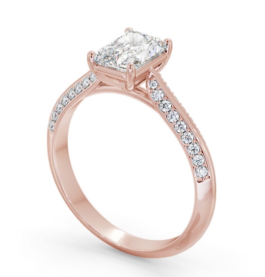 Radiant Diamond Knife Edge Band Engagement Ring 18K Rose Gold Solitaire with Channel Set Side Stones ENRA35S_RG_THUMB1