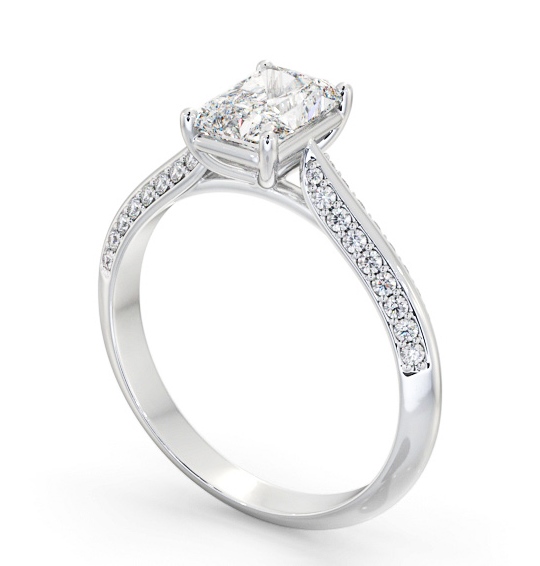 Radiant Diamond Knife Edge Band Engagement Ring Platinum Solitaire with Channel Set Side Stones ENRA35S_WG_THUMB1