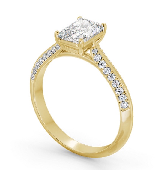 Radiant Diamond Knife Edge Band Engagement Ring 18K Yellow Gold Solitaire with Channel Set Side Stones ENRA35S_YG_THUMB1