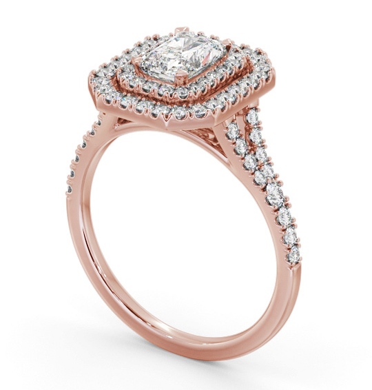 Double Halo Radiant Diamond Engagement Ring 9K Rose Gold ENRA43_RG_THUMB1