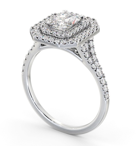 Double Halo Radiant Diamond Engagement Ring 9K White Gold ENRA43_WG_THUMB1