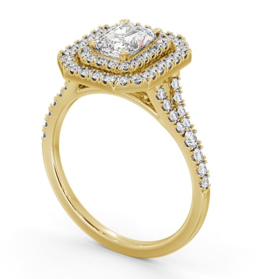 Double Halo Radiant Diamond Engagement Ring 9K Yellow Gold ENRA43_YG_THUMB1