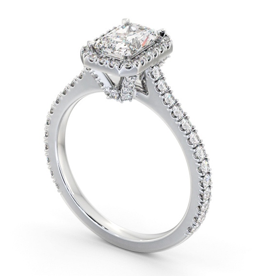 Halo Radiant Diamond Engagement Ring with Diamond Set Supports 18K White Gold ENRA46_WG_THUMB1