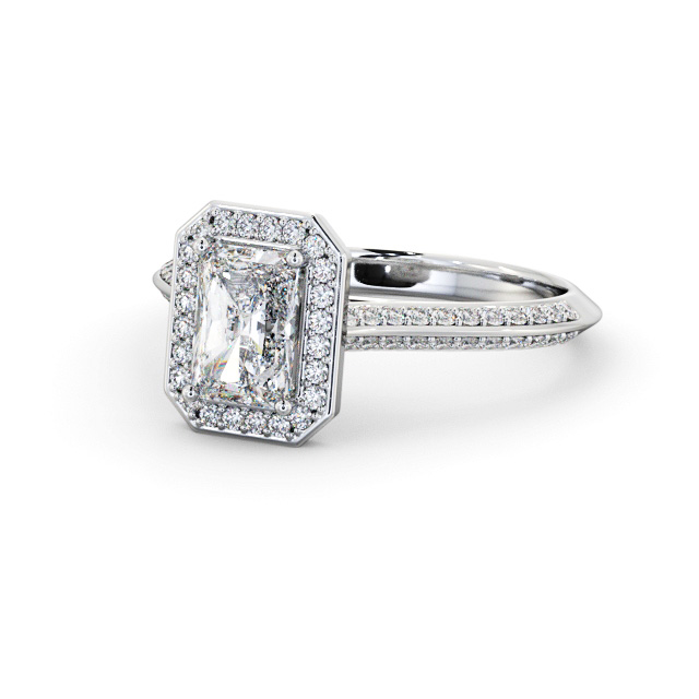 Halo Radiant Diamond Engagement Ring 18K White Gold - Hayes ENRA47_WG_FLAT