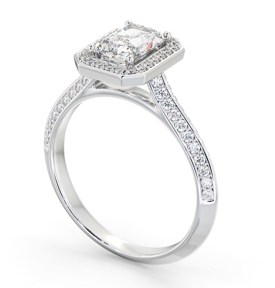 Halo Radiant Diamond with Knife Edge Band Engagement Ring 18K White Gold ENRA47_WG_THUMB1