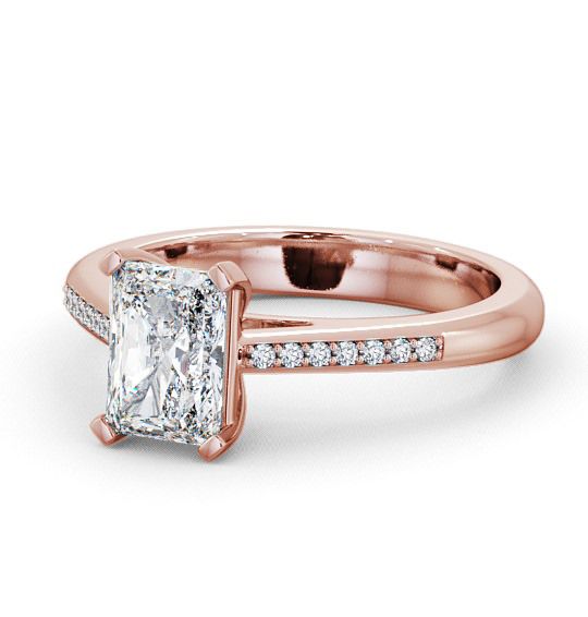 Radiant Diamond 4 Prong Engagement Ring 9K Rose Gold Solitaire with Channel Set Side Stones ENRA4S_RG_THUMB2 
