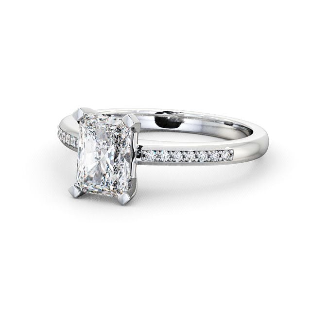 Radiant Diamond Engagement Ring 18K White Gold Solitaire With Side Stones - Darsham ENRA5S_WG_FLAT