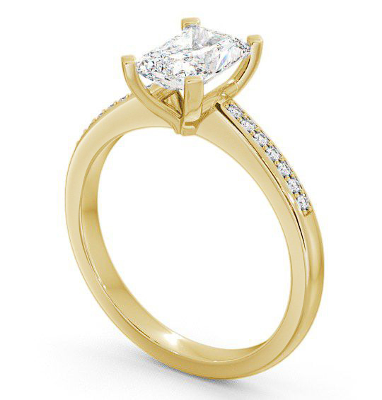 Radiant Diamond Sleek Design Engagement Ring 18K Yellow Gold Solitaire with Channel Set Side Stones ENRA5S_YG_THUMB1 