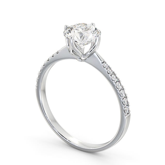 Round Diamond Engagement Ring 18K White Gold Solitaire With Side Stones - Selene ENRD100S_WG_SIDE