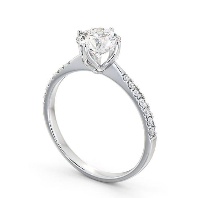 Round Diamond Engagement Ring Palladium Solitaire With Side Stones - Selene ENRD100S_WG_SIDE