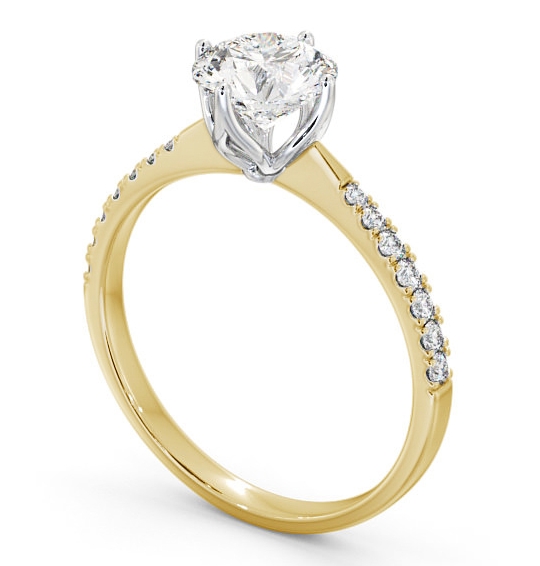 Round Diamond with leaf Shaped Prongs Engagement Ring 18K Yellow and White Gold Solitaire with Channel Set Side Stones ENRD100S_YWG_THUMB1 