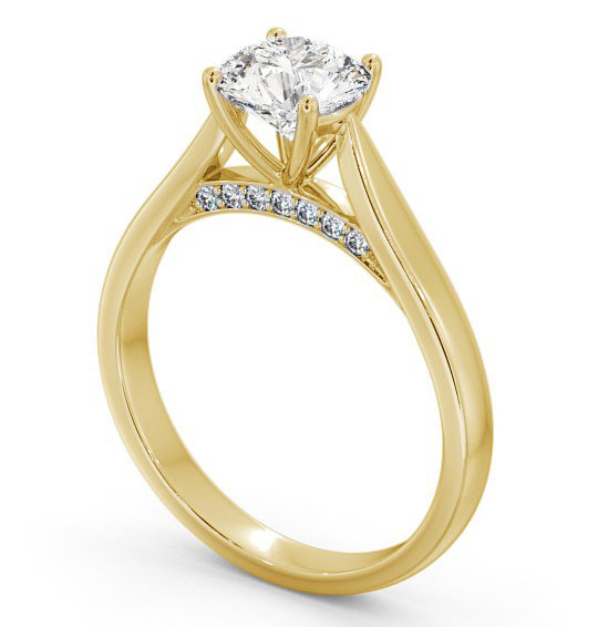 Round Diamond with Diamond Set Bridge Engagement Ring 18K Yellow Gold Solitaire ENRD106_YG_THUMB1