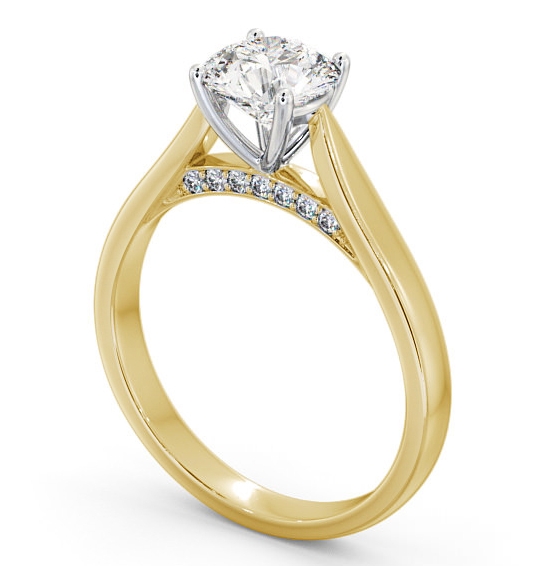 Round Diamond with Diamond Set Bridge Engagement Ring 18K Yellow and White Gold Solitaire ENRD106_YWG_THUMB1 
