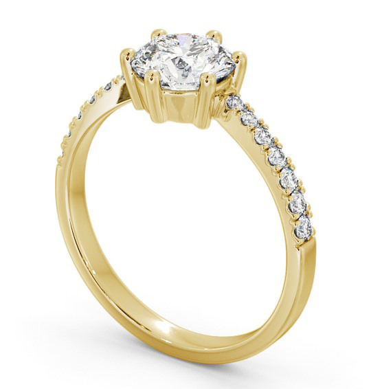 Round Diamond Engagement Ring 18K Yellow Gold Solitaire With Side Stones - Paloma ENRD108S_YG_THUMB1