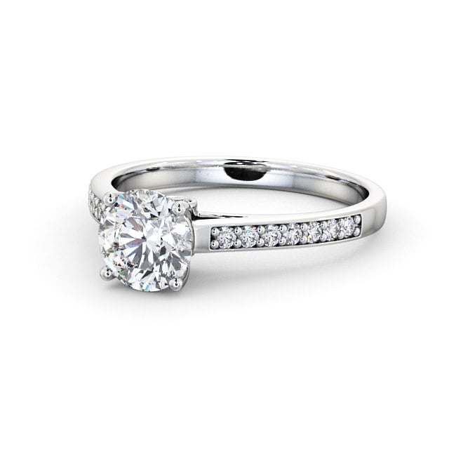 Round Diamond Engagement Ring Palladium Solitaire With Side Stones - Marcella ENRD109S_WG_FLAT