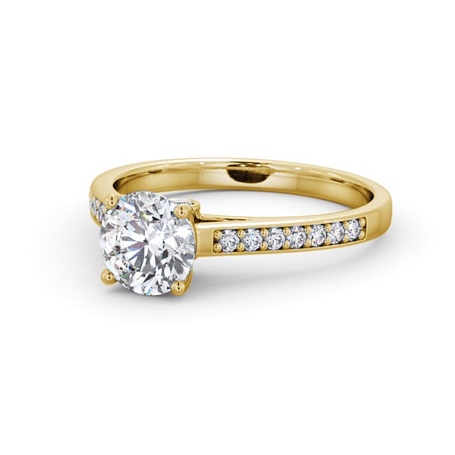 Round Diamond Engagement Ring 9K Yellow Gold Solitaire With Side Stones - Marcella ENRD109S_YG_FLAT