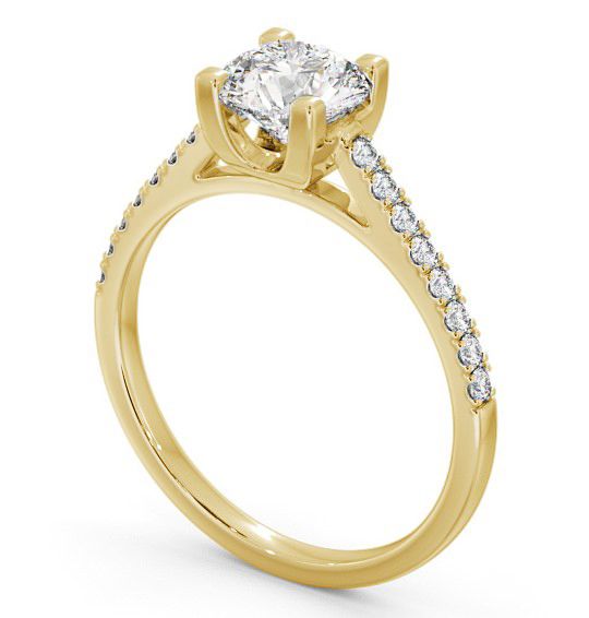 Round Diamond with Squared Prongs Engagement Ring 9K Yellow Gold Solitaire with Channel Set Side Stones ENRD110S_YG_THUMB1