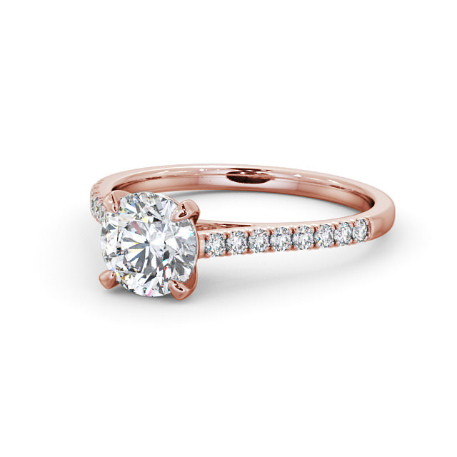 Round Diamond Engagement Ring 9K Rose Gold Solitaire With Side Stones - Athena ENRD113S_RG_FLAT