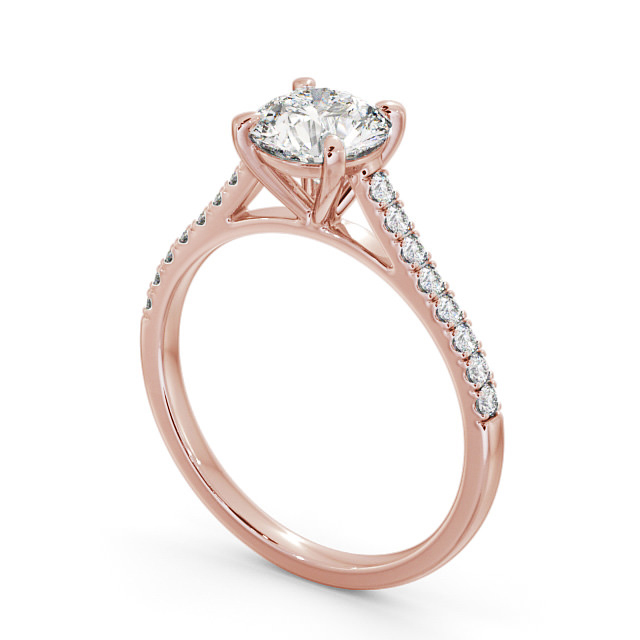 Round Diamond Engagement Ring 9K Rose Gold Solitaire With Side Stones - Athena