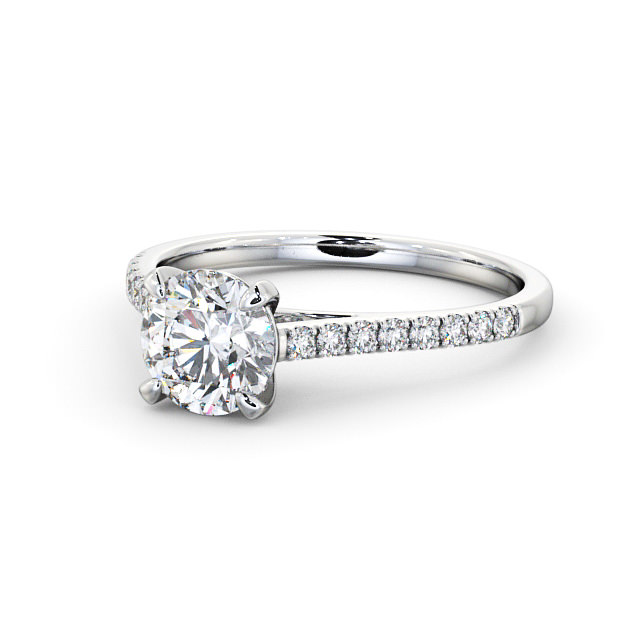 Round Diamond Engagement Ring Palladium Solitaire With Side Stones - Athena ENRD113S_WG_FLAT