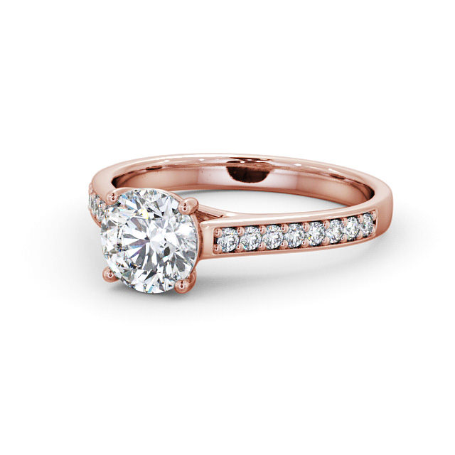 Round Diamond Engagement Ring 18K Rose Gold Solitaire With Side Stones - Lewes ENRD114S_RG_FLAT