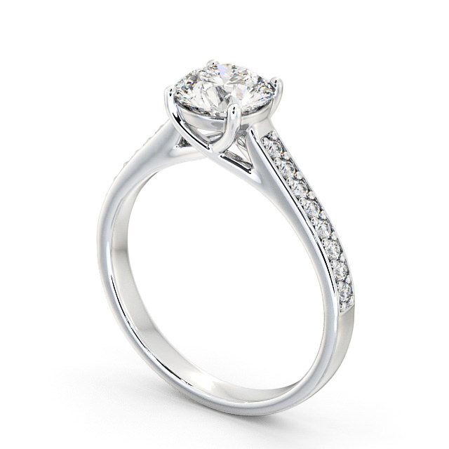 Round Diamond Engagement Ring 18K White Gold Solitaire With Side Stones - Lewes ENRD114S_WG_SIDE