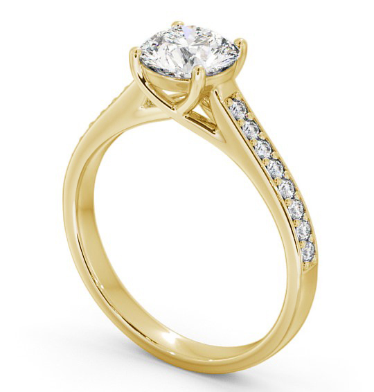 Round Diamond Trellis Design Engagement Ring 18K Yellow Gold Solitaire with Channel Set Side Stones ENRD114S_YG_THUMB1