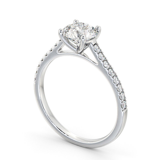 Round Diamond Engagement Ring 18K White Gold Solitaire With Side Stones - Camber ENRD118_WG_SIDE