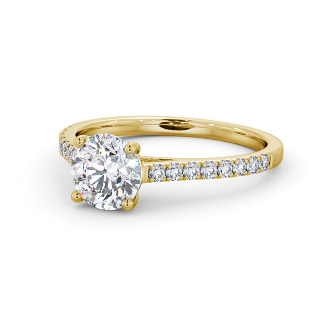 Round Diamond Engagement Ring 18K Yellow Gold Solitaire With Side Stones - Camber ENRD118_YG_FLAT