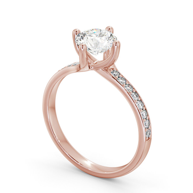 Round Diamond Engagement Ring 18K Rose Gold Solitaire With Side Stones - Roselle ENRD119_RG_SIDE