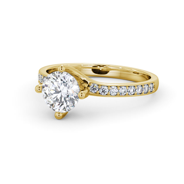 Round Diamond Engagement Ring 18K Yellow Gold Solitaire With Side Stones - Roselle ENRD119_YG_FLAT