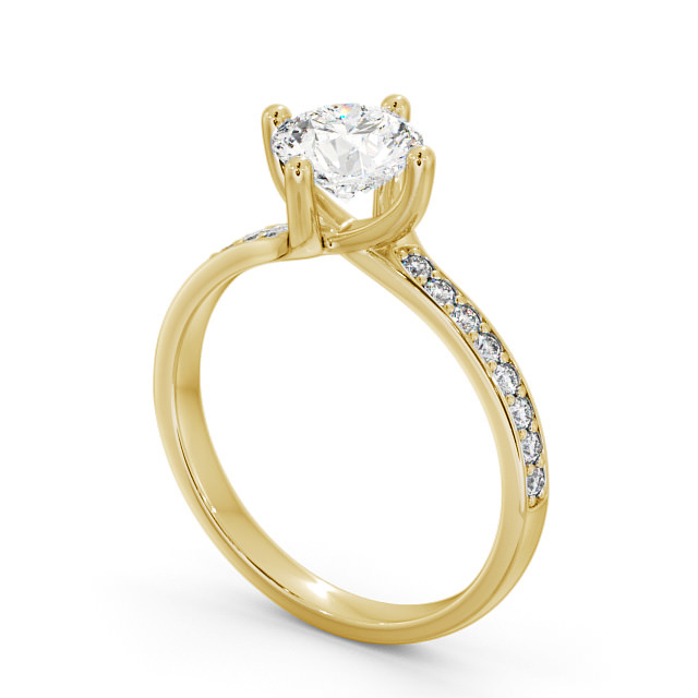 Round Diamond Engagement Ring 18K Yellow Gold Solitaire With Side Stones - Roselle ENRD119_YG_SIDE