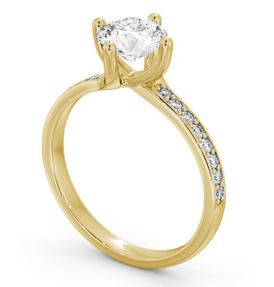 Round Diamond Sweeping Prongs Engagement Ring 18K Yellow Gold Solitaire with Channel Set Side Stones ENRD119_YG_THUMB1 